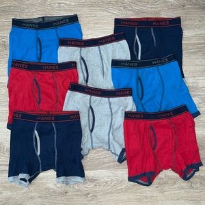 Boys Large Hanes Cotton Boxer Briefs Red Blue Gray Navy 8PC Multipack Set Bundle